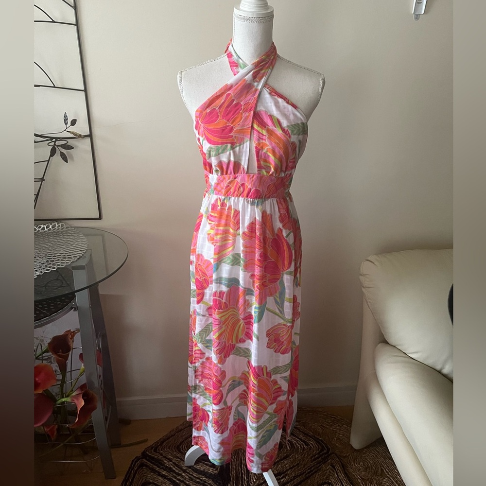 Trina Turk Poppy Floral Print High Neck Midi Dress Swim Cover Up Size Large NWT - Picture 9 of 14